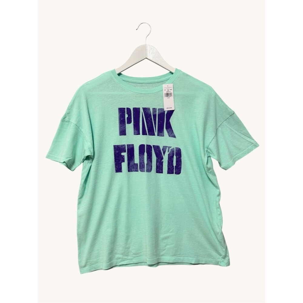 American Eagle Graphic Pink Floyd Band Tee NWT Size Small Mint Green Oversized